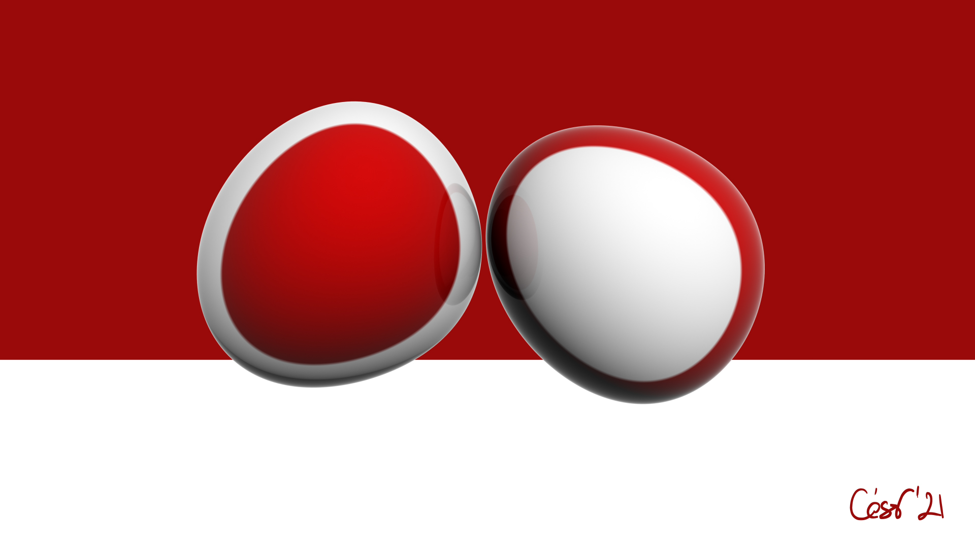 Bésame Red & White, moving artwork by César Yagüe & Saralamusa (Sara Vázquez), from the Enjambre De Luz collection